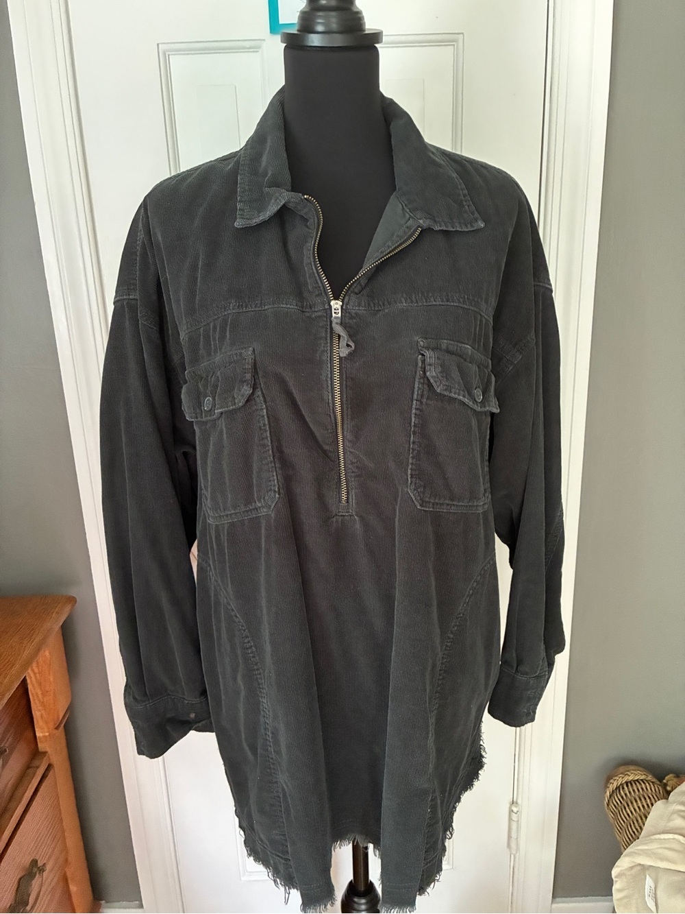 aerie Washed Black Corduroy Half-Zip Shirt Jacket
